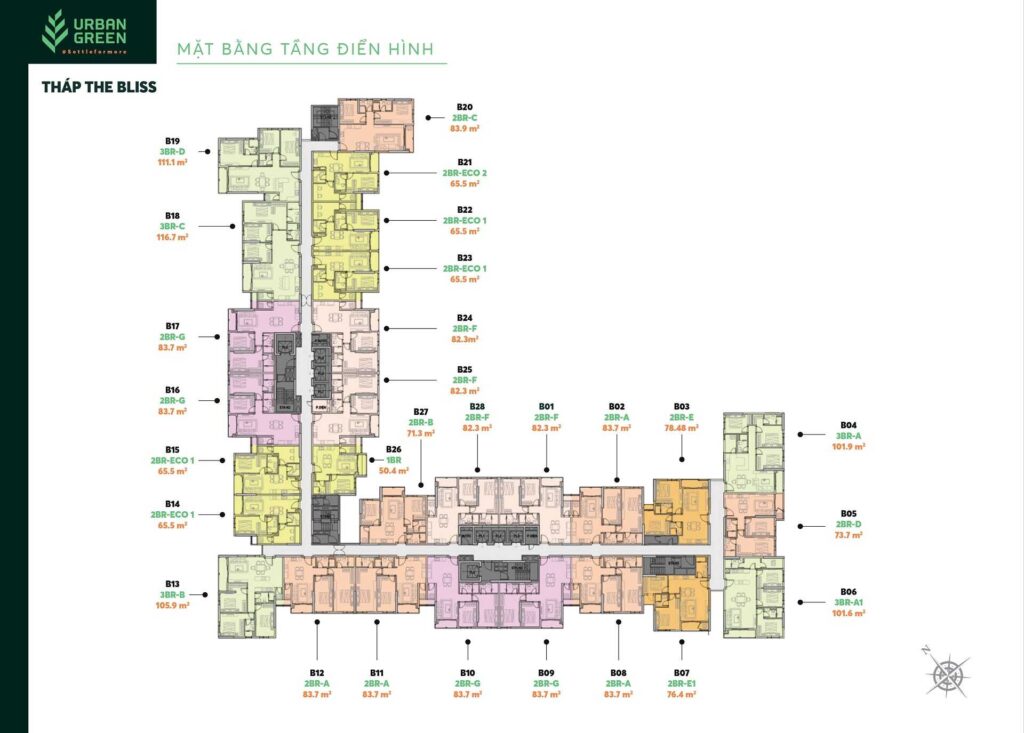 Mặt bằng điển hình Block B dự án Urban Green